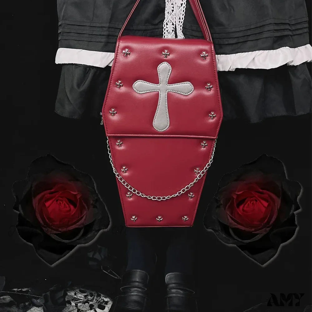 Vampire Gothic Coffin Crossbody Shape Lolita Bag School Punk Halloween Wine / 21X9X35