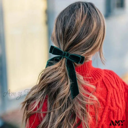 Velvet Bow Hair Clips - Christmas Accessory For Women Green