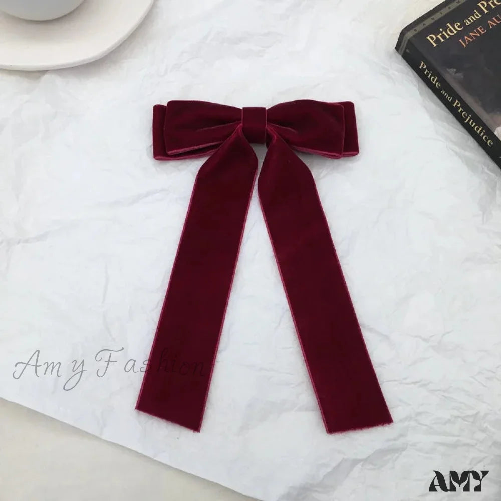 Velvet Bow Hair Clips - Christmas Accessory For Women Red