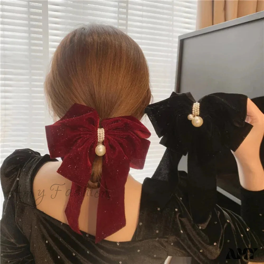 Velvet Bow-Knot Christmas Hair Accessory - Large Size