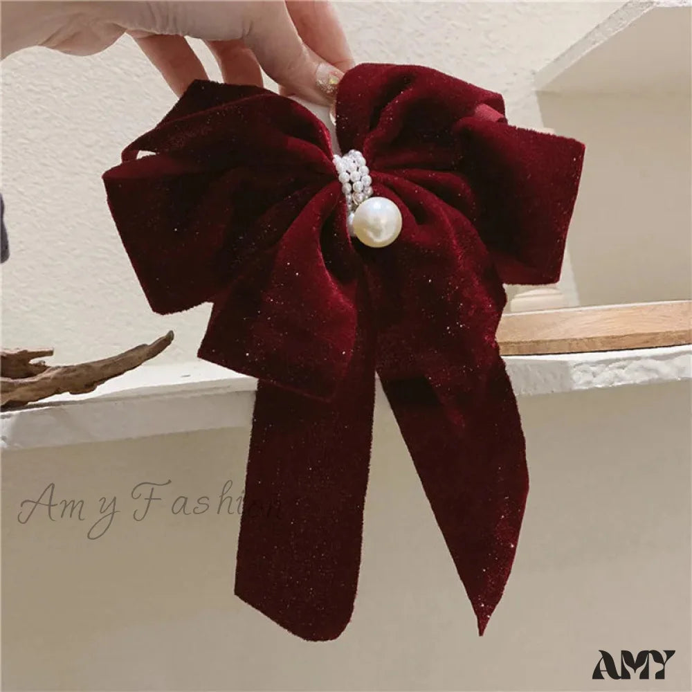 Velvet Bow-Knot Christmas Hair Accessory - Large Size Red