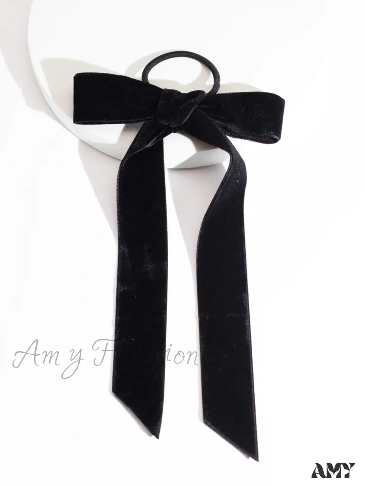 Velvet Bow Knot Ribbon Elastic Christmas Hair Accessory Black