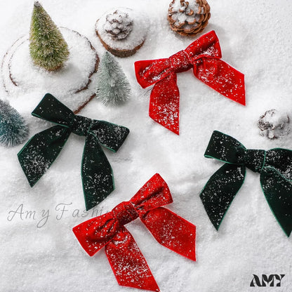 Velvet Christmas Bows - Red And Green (24 Pcs)