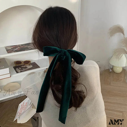 Velvet Long Ribbon Soft Elastic Bow Hair Accessory For Christmas