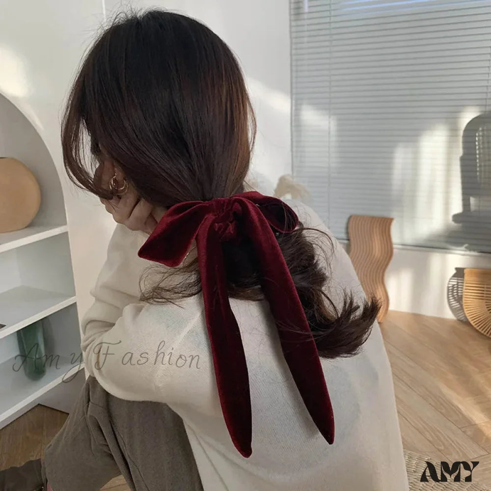 Velvet Long Ribbon Soft Elastic Bow Hair Accessory For Christmas