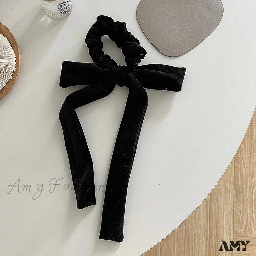 Velvet Long Ribbon Soft Elastic Bow Hair Accessory For Christmas Black