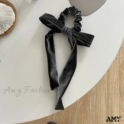 Velvet Long Ribbon Soft Elastic Bow Hair Accessory For Christmas Gray