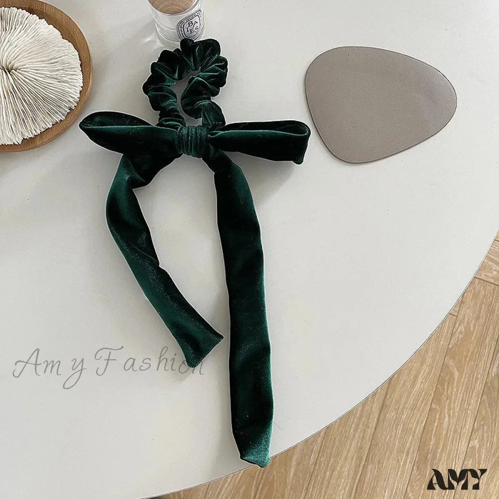 Velvet Long Ribbon Soft Elastic Bow Hair Accessory For Christmas Green