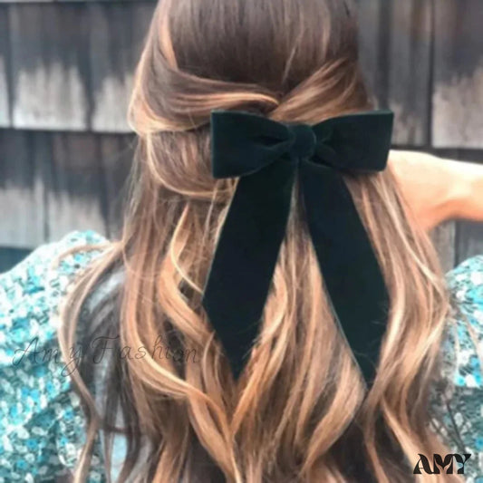 Velvet Temperament Ponytail Black Red Ribbon Christmas Hair Accessory