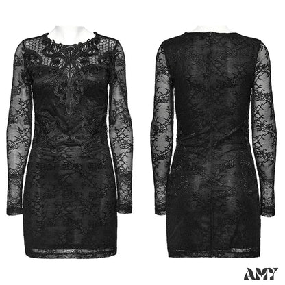 Vine Pattern Mysterious Knitted Black Hollowed Out Back Club Sexy Summer Gothic Dress Black / S