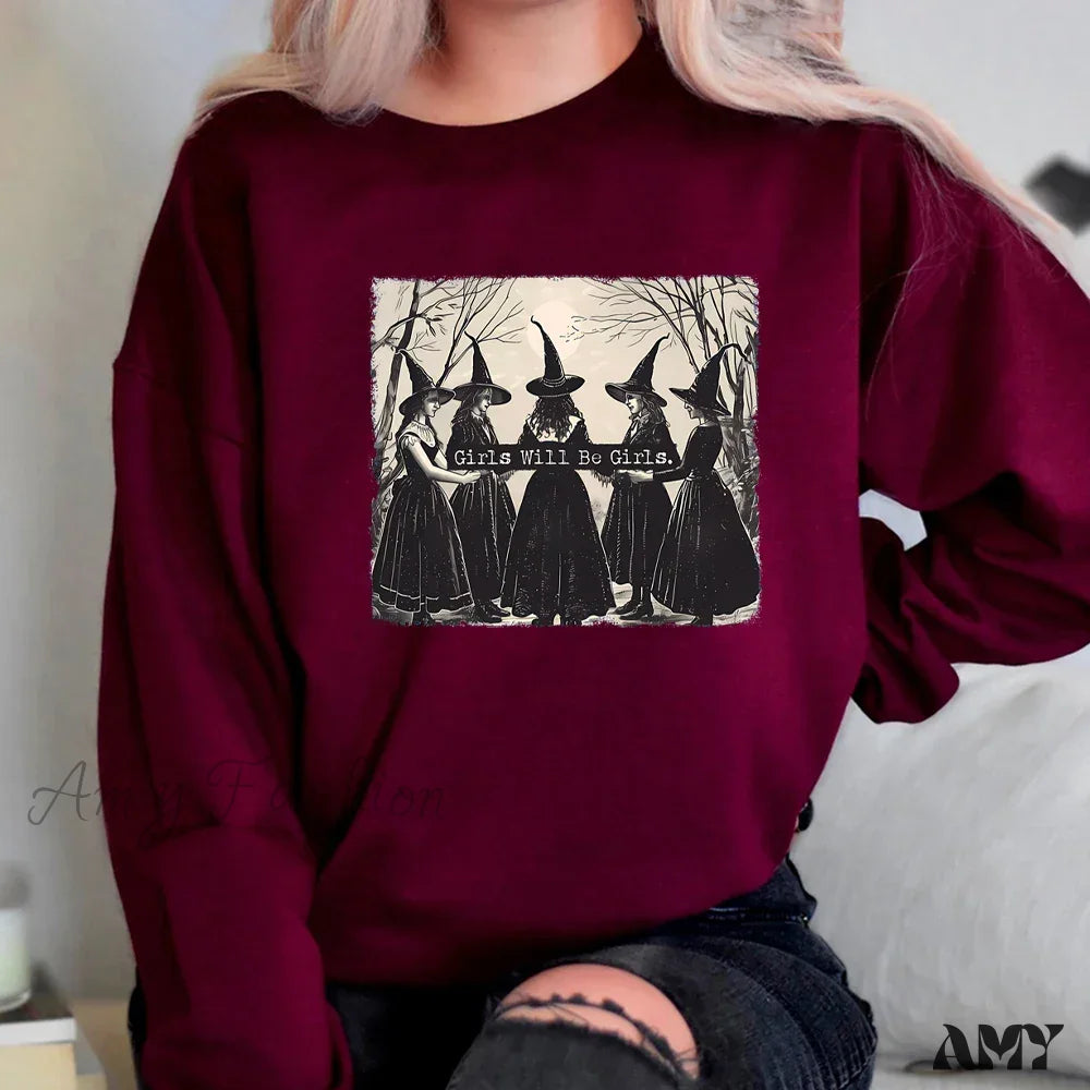 Vintage Funny Witch Halloween Winter Witchy Vibes Hoodie Maroon / S