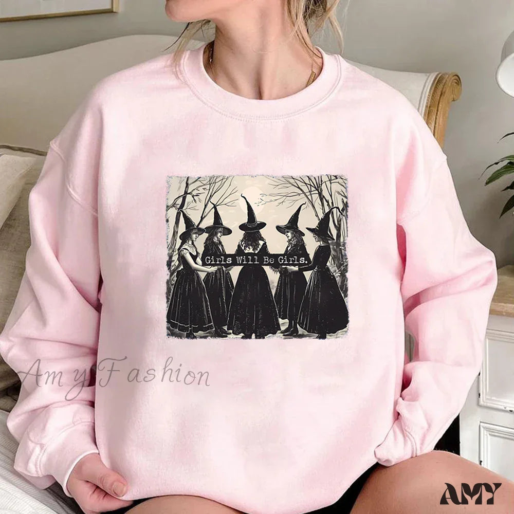 Vintage Funny Witch Halloween Winter Witchy Vibes Hoodie Pink / S