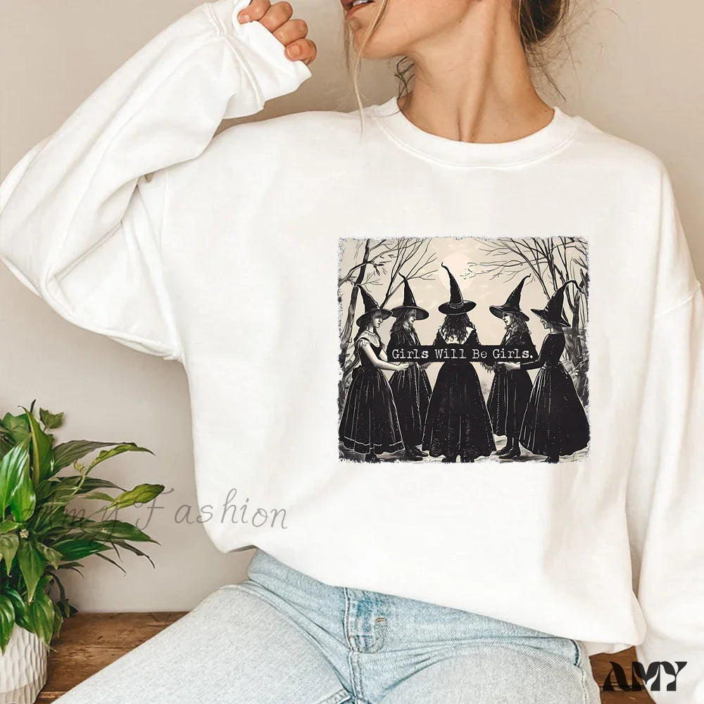 Vintage Funny Witch Halloween Winter Witchy Vibes Hoodie White / S