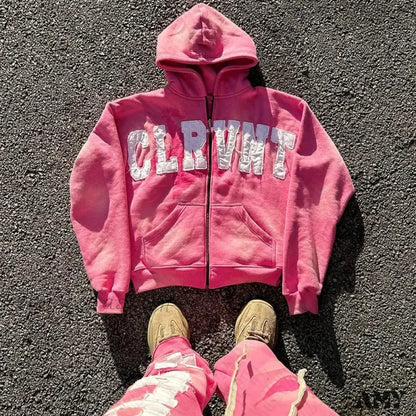 Vintage Gothic Emo Hip Hop Punk Graphic Cozy Hoodies Pink / S