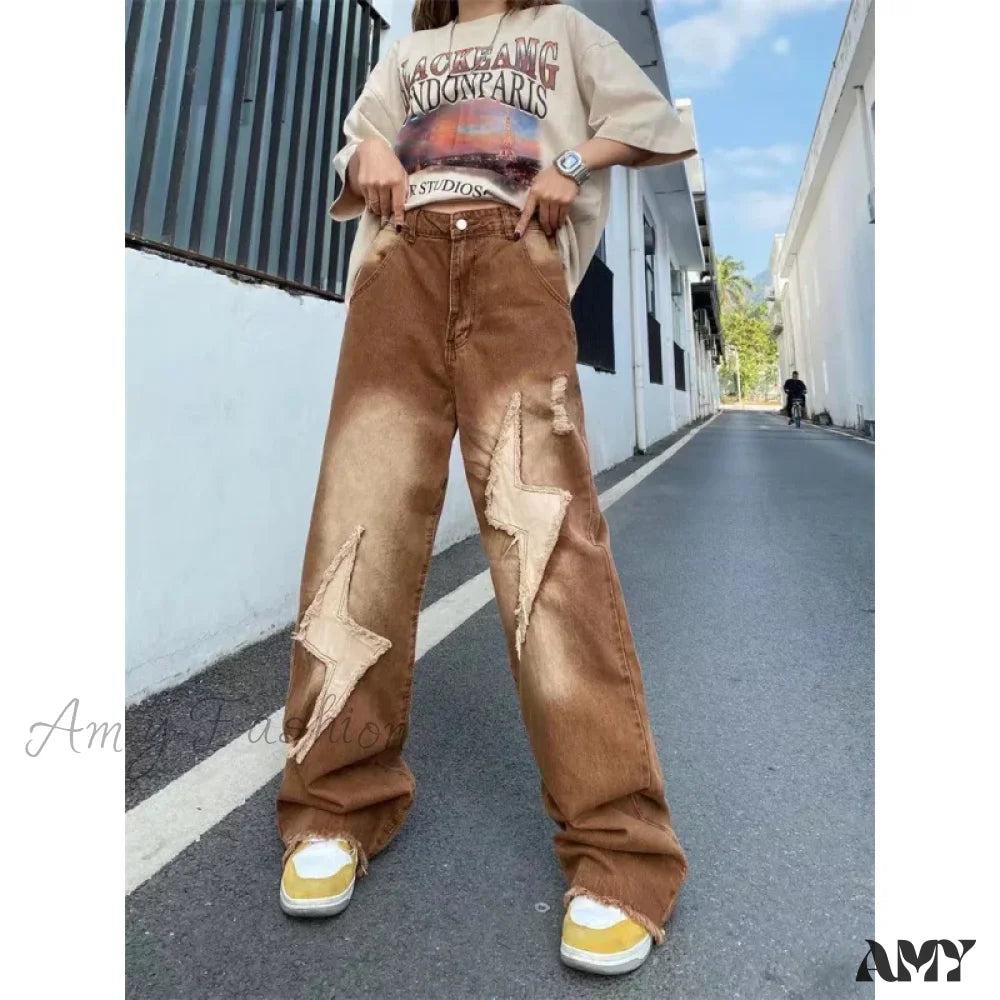 Vintage Letter Embroidery Fashion Y2K Streetwear Wide Leg Hip Hop Baggy Jeans