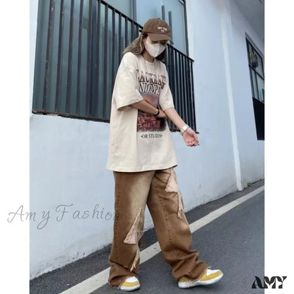 Vintage Letter Embroidery Fashion Y2K Streetwear Wide Leg Hip Hop Baggy Jeans