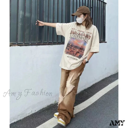 Vintage Letter Embroidery Fashion Y2K Streetwear Wide Leg Hip Hop Baggy Jeans