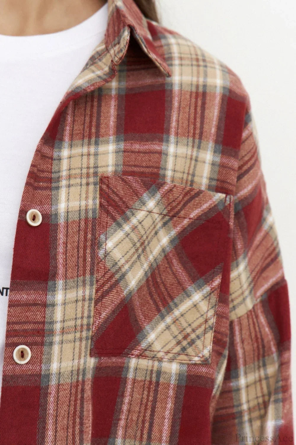 Vintage Plaid Pocket Long Sleeve Collared Blouse