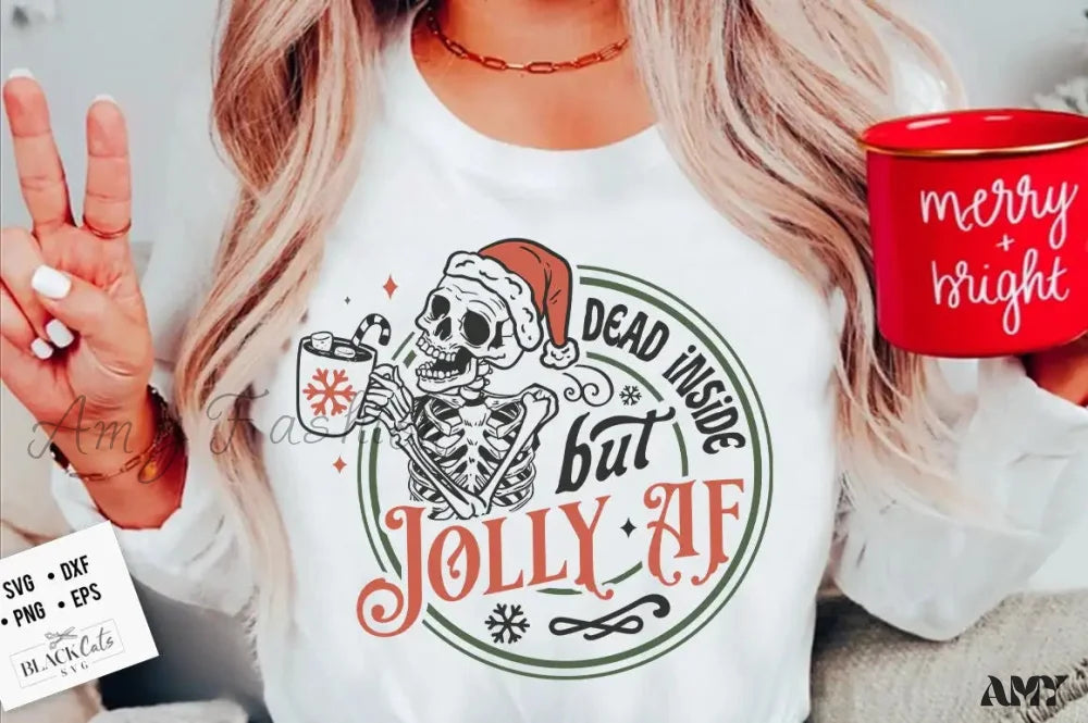 Vintage Skull Christmas Hoodie - Funny Dead Inside Jolly Slogan (Female) White / S