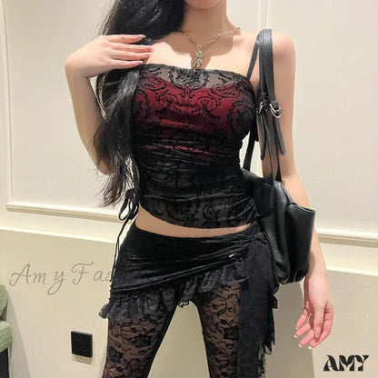 Vintage Style Black Double-Layered Elegant Summer Women Crop Top