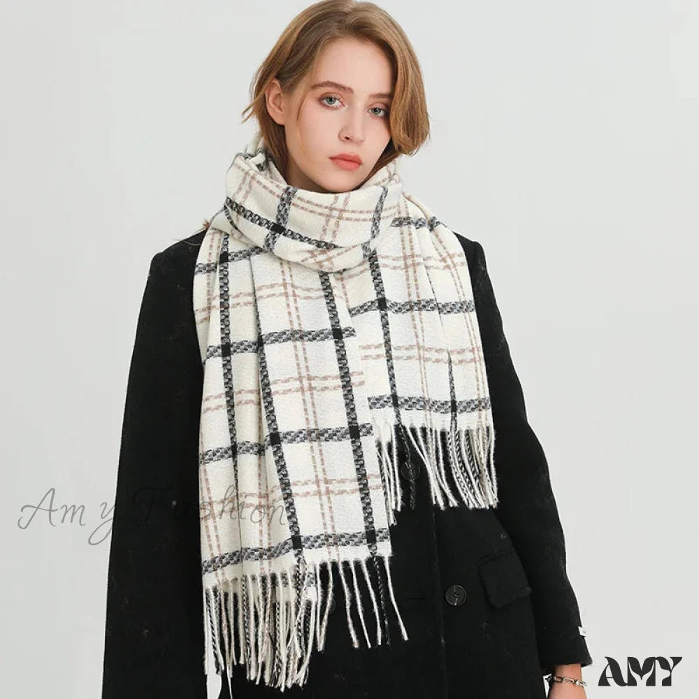 Vintage Style Cashmere Plaid Scarf - Unisex Winter Shawl Wrap