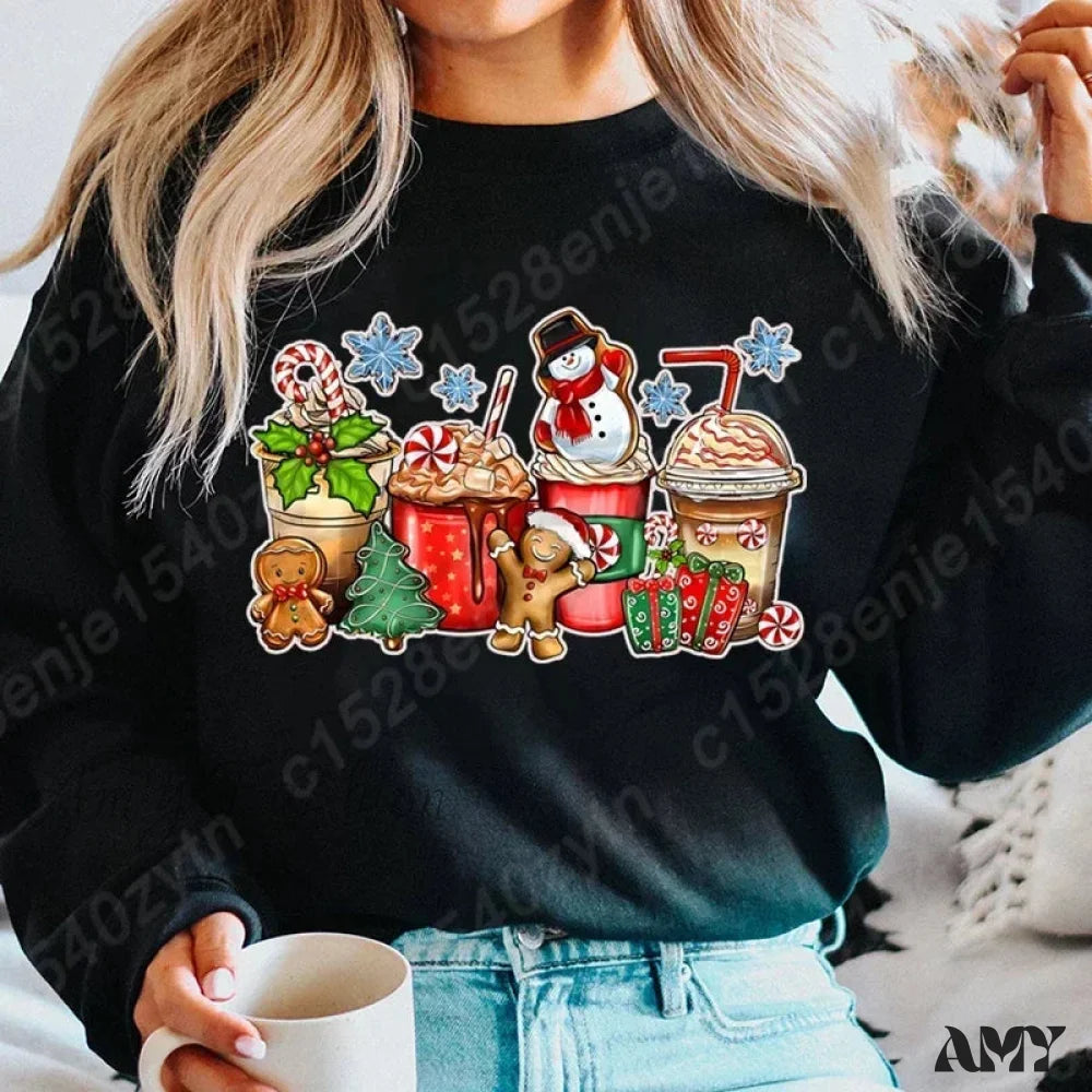 Vintage Style Christmas Hoodie - Festive Beverage Print Casual Fashion