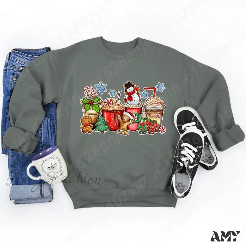 Vintage Style Christmas Hoodie - Festive Beverage Print Casual Fashion Multi / S