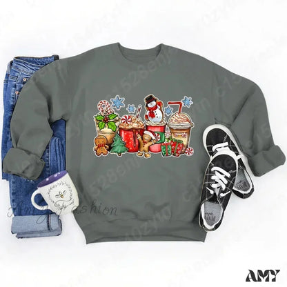 Vintage Style Christmas Hoodie - Festive Beverage Print Casual Fashion Multi / S