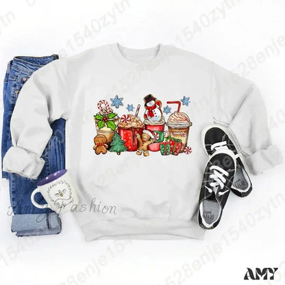 Vintage Style Christmas Hoodie - Festive Beverage Print Casual Fashion White / S