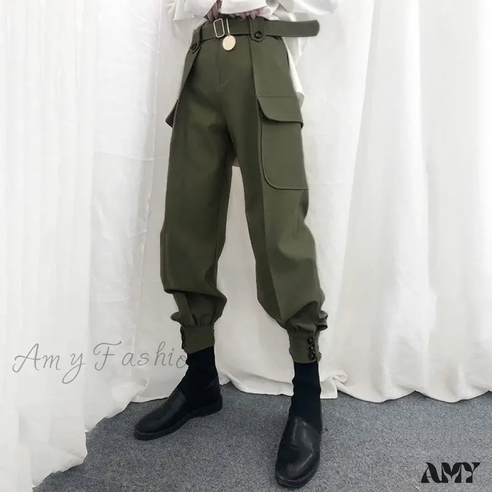 Waist Halloween Pants High Vintage Cargo Harajuku Army Green / S