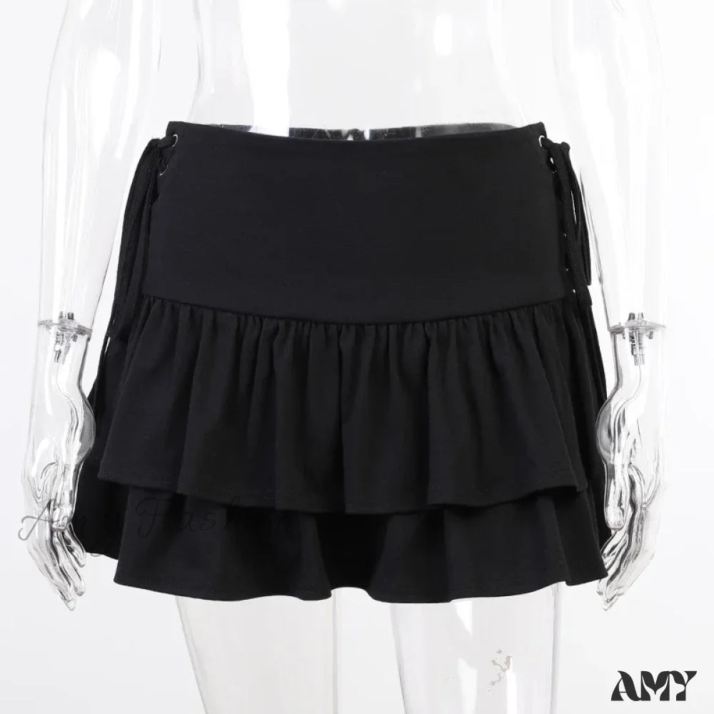 Waist Harajuku Sweet Lace Plaid Pleated High Sexy Girls Gothic Charming Skirt Japanese Black / S