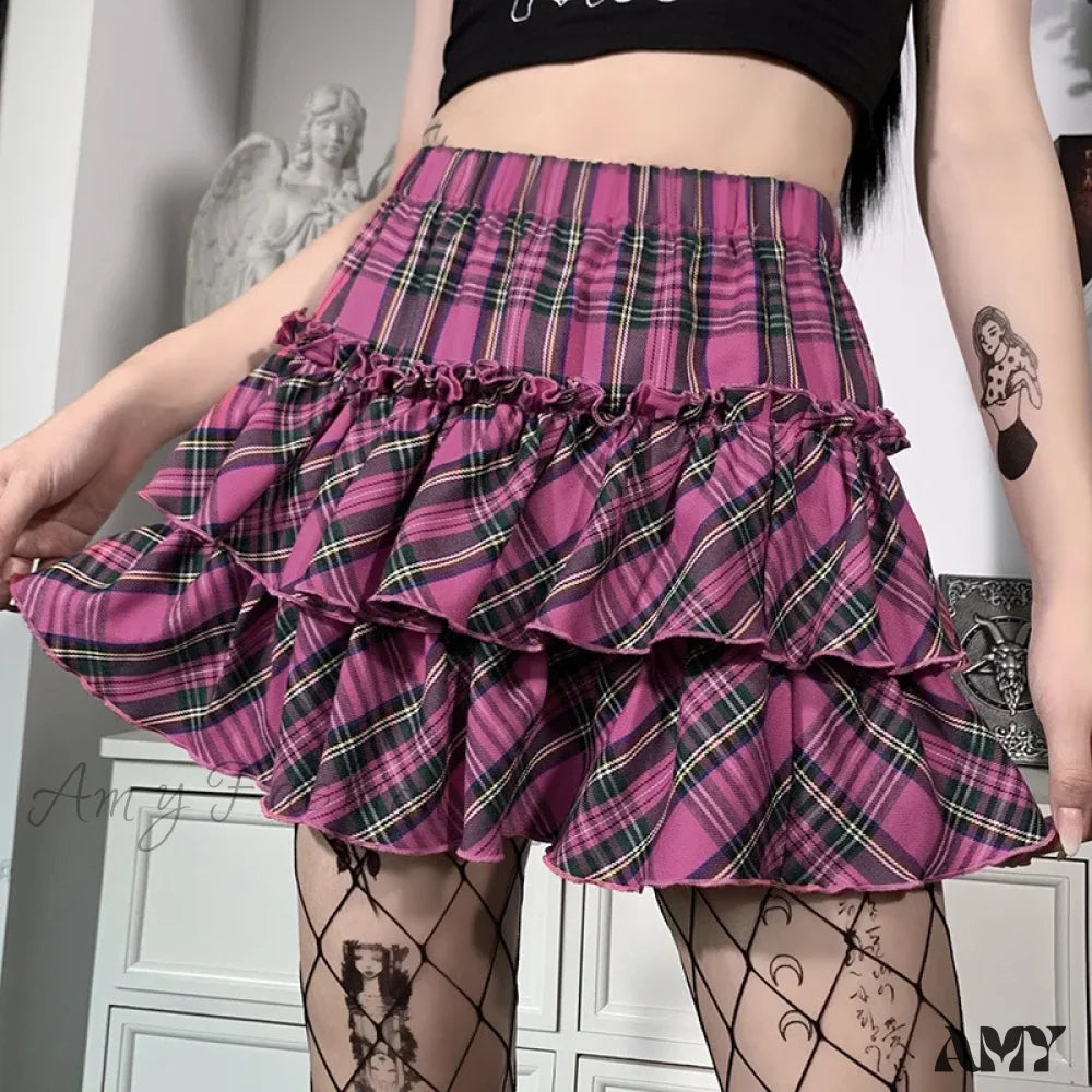 Waist Pink Youth Skirt Girl Slim Japanese College High Plaid