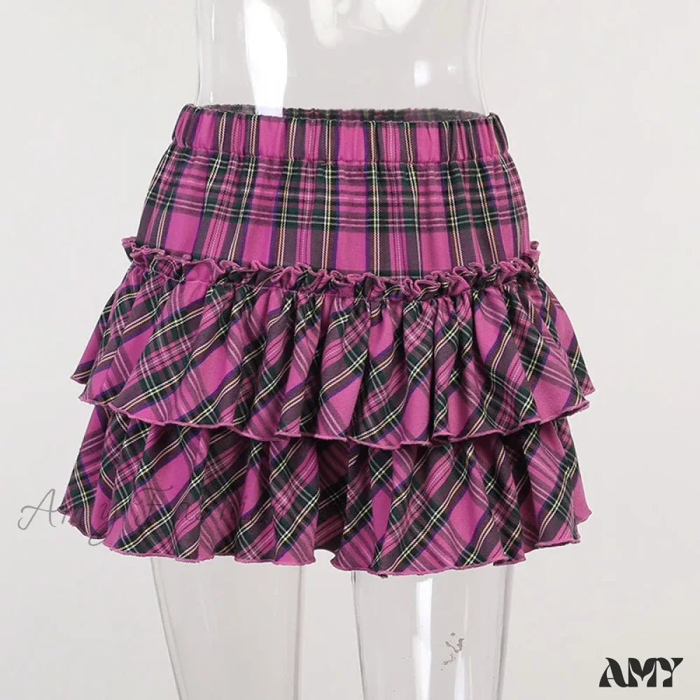 Waist Pink Youth Skirt Girl Slim Japanese College High Plaid Pink / S