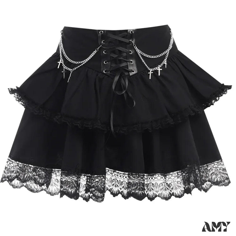 Waist Women Charming Sexy Fairycore Mini Folds Drawstring Ruffle Patchwork Irregular High Gothic