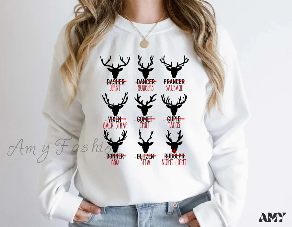 Wapiti Print Deer Hunting Christmas Hoodie - Cute Cotton Hot Sale Gift White / S