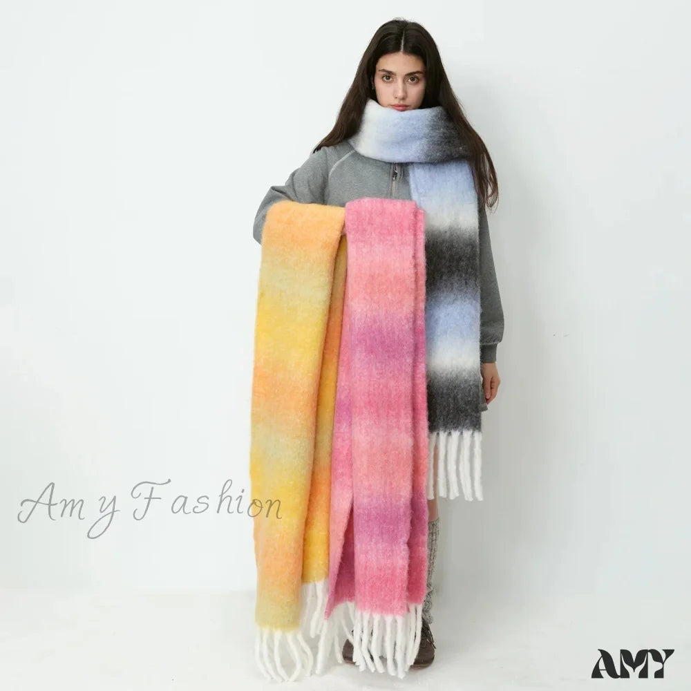 Warm Gradient Color Wool Winter Scarf