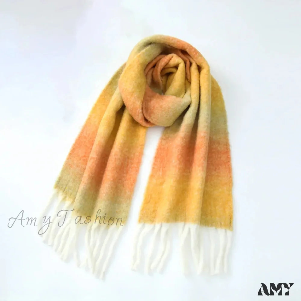 Warm Gradient Color Wool Winter Scarf Melon Orange