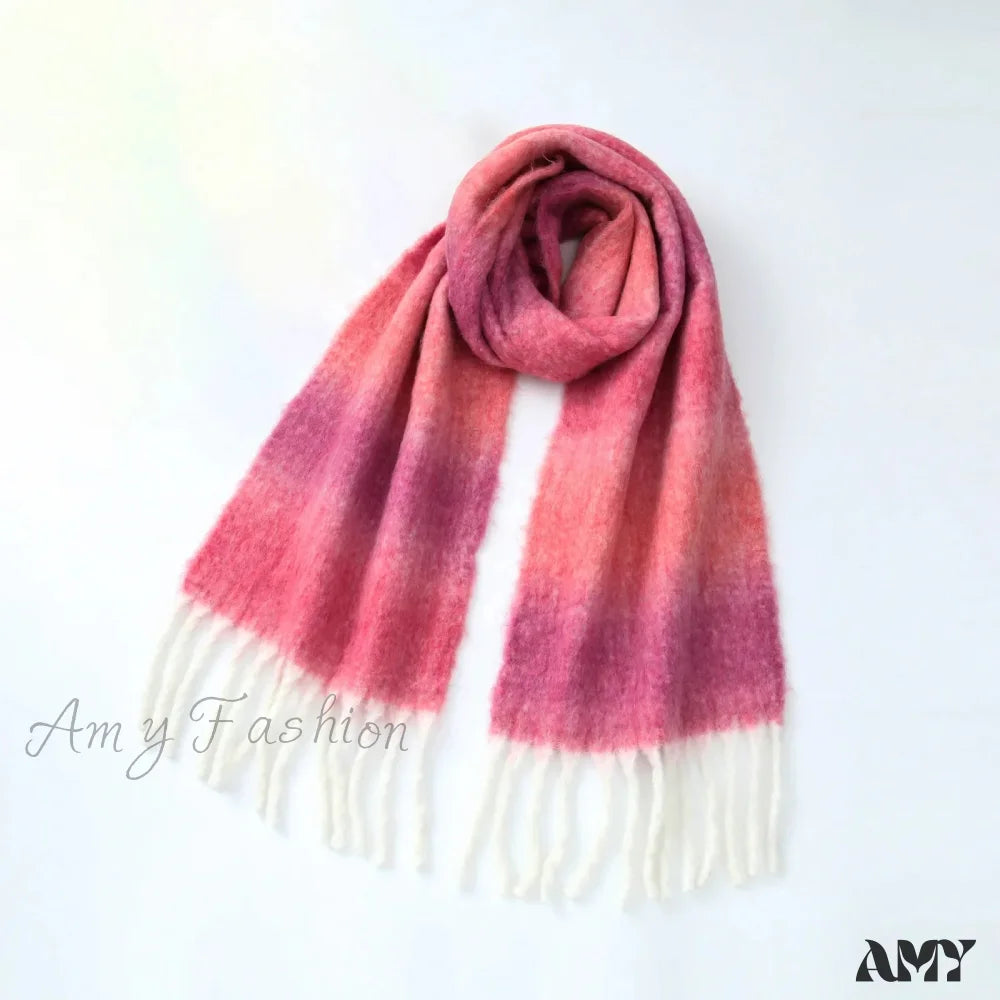 Warm Gradient Color Wool Winter Scarf Pink