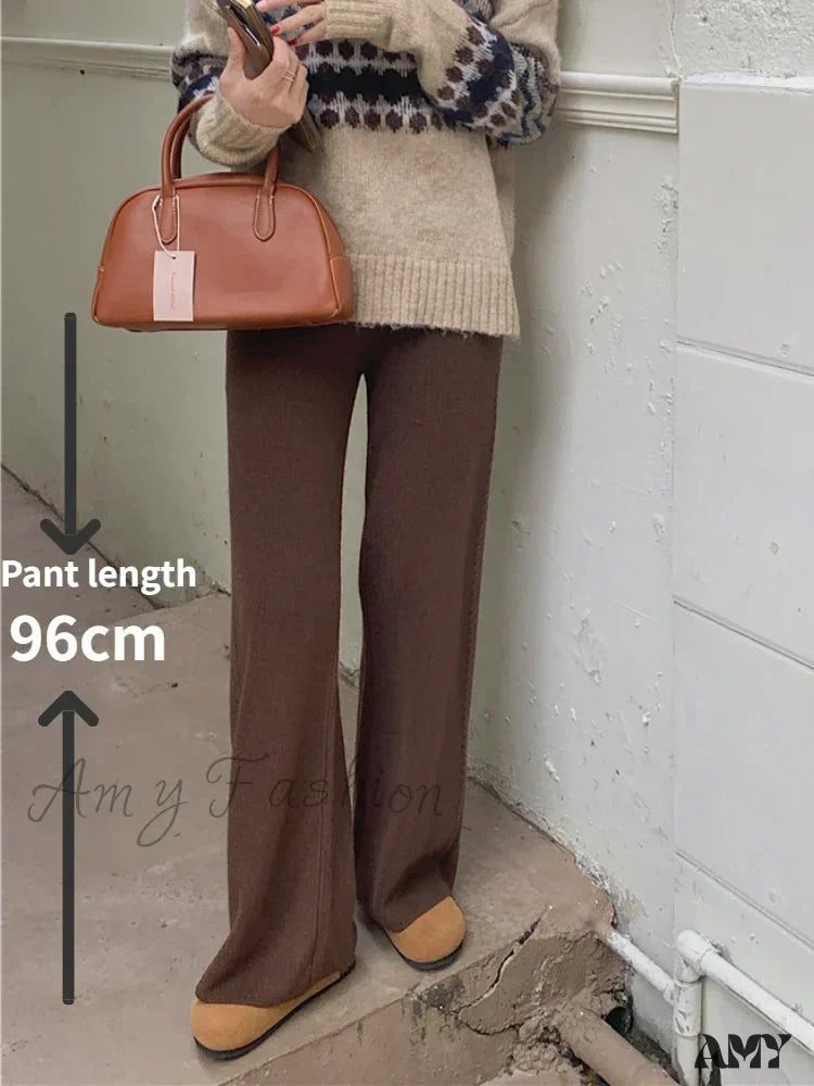 Warm Loose Knitted Wide Leg Soft Comfortable Pants Coffee / One Size