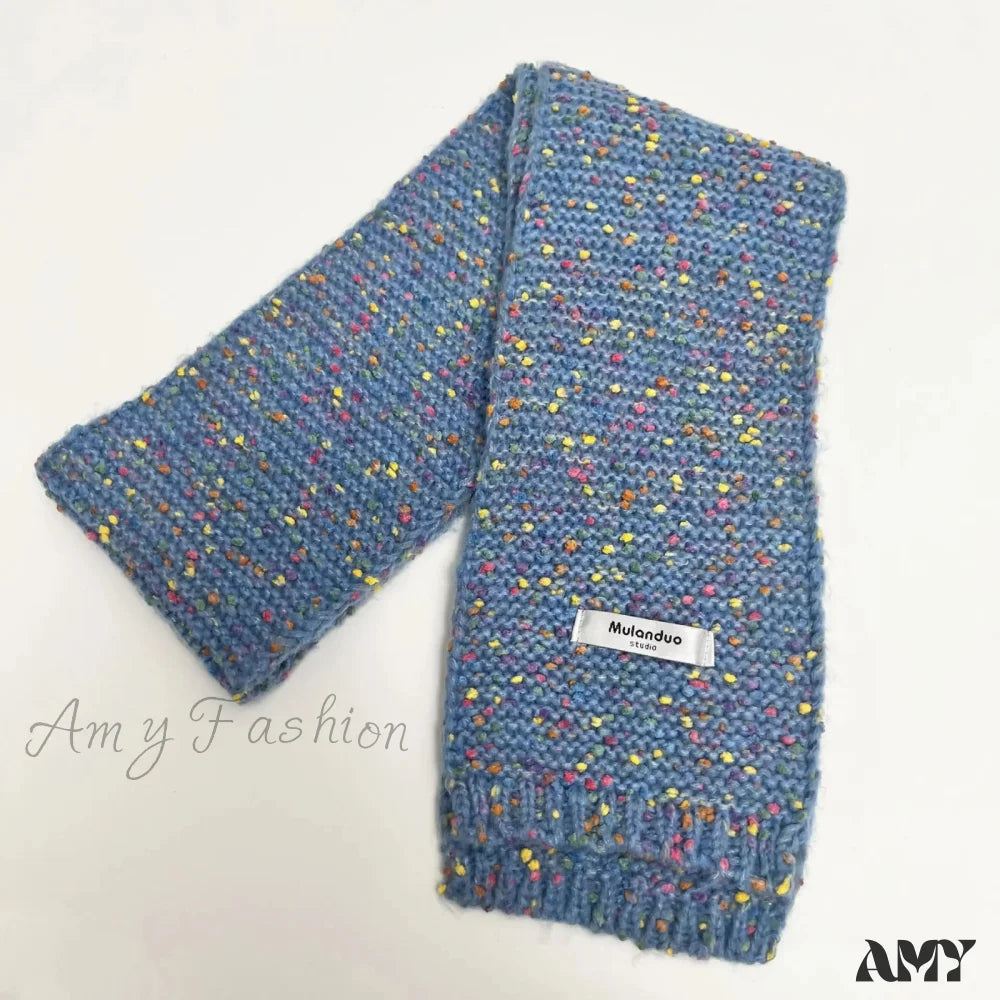 Warm Multi-Color Dot Acrylic Cashmere Small Scarf For Autumn Winter Blue / L146Cm W14Cm