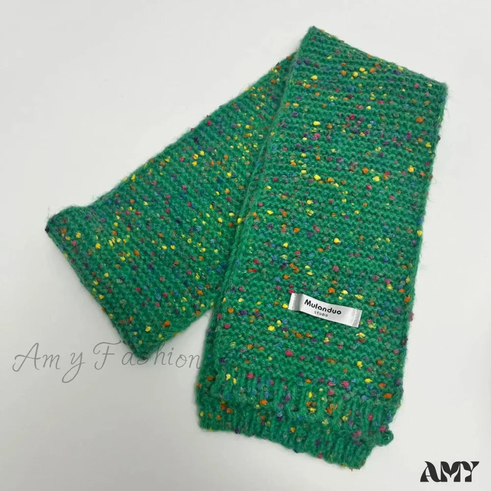 Warm Multi-Color Dot Acrylic Cashmere Small Scarf For Autumn Winter Fresh And Green / L146Cm W14Cm