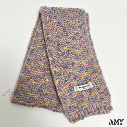 Warm Multi-Color Dot Acrylic Cashmere Small Scarf For Autumn Winter Lavender / L146Cm W14Cm