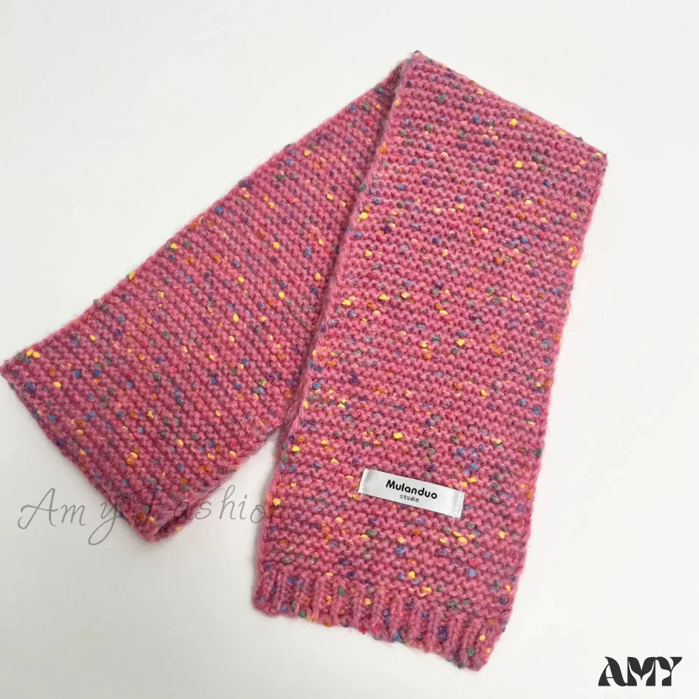 Warm Multi-Color Dot Acrylic Cashmere Small Scarf For Autumn Winter Pink / L146Cm W14Cm