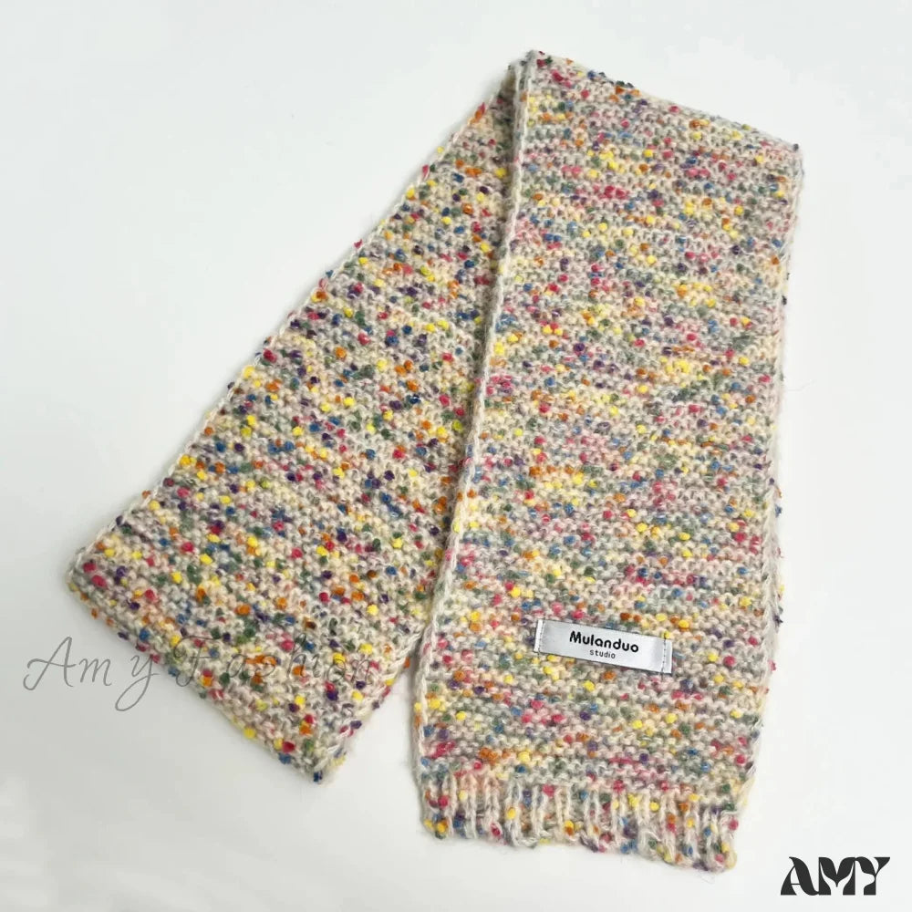 Warm Multi-Color Dot Acrylic Cashmere Small Scarf For Autumn Winter White Yellow / L146Cm W14Cm