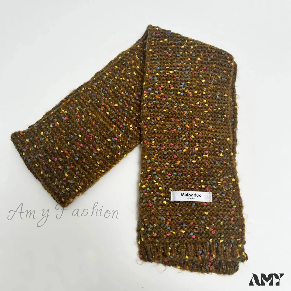 Warm Multi-Color Dot Acrylic Cashmere Small Scarf For Autumn Winter Yellow Brown / L146Cm W14Cm