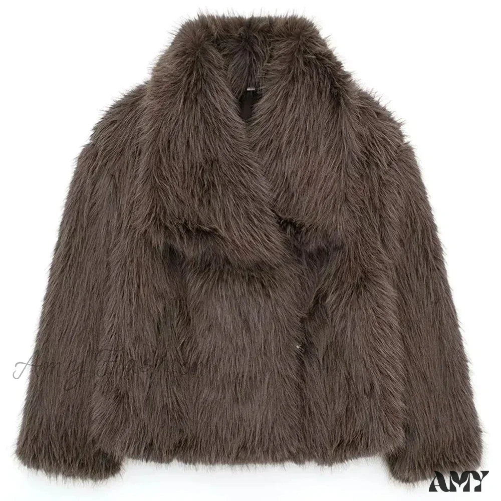 Warm Plush Casual Turn-Down Collar Thick Vintage Long Sleeve Short Coat Brown / S