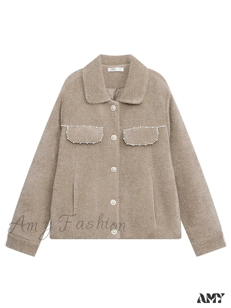 Warm Thick Solid Turn-Down Collar Single-Breasted Loose Coat