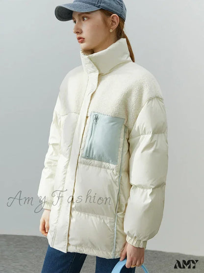 White Duck Down Two-Sided Lamb Wool High Street All-Match Coat