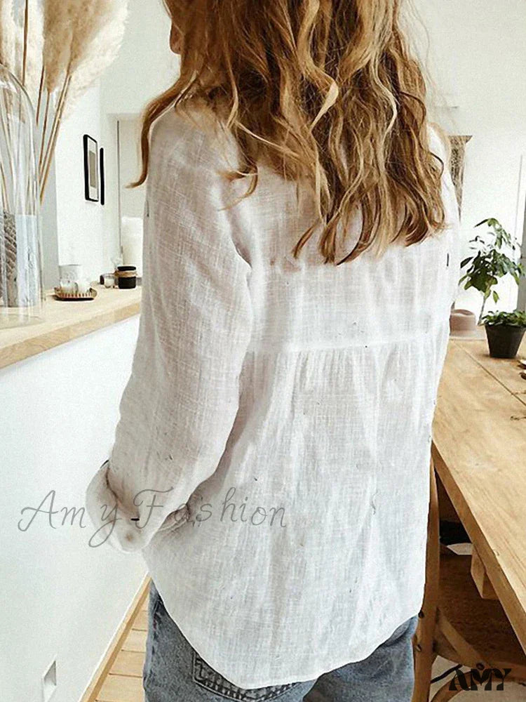 White Yellow Lapel Cardigan Oversized Shirt Blouse