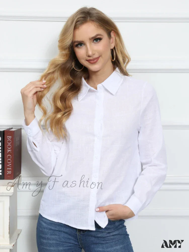 White Yellow Lapel Cardigan Oversized Shirt Blouse
